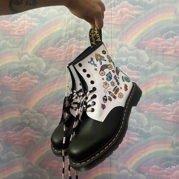 You Are A Star Wednesday Holmes Pride black and white 1460 unisex boots - Picture 8 of 11